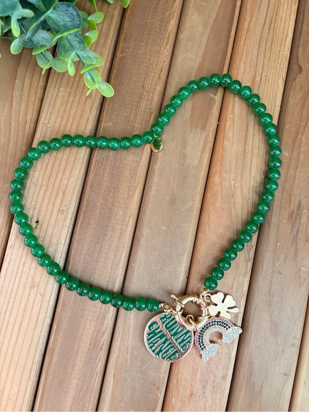 Plunder Lucky Charm, Rainbow, ‘Bonne Chance’ Beaded Necklace with Round Clasp